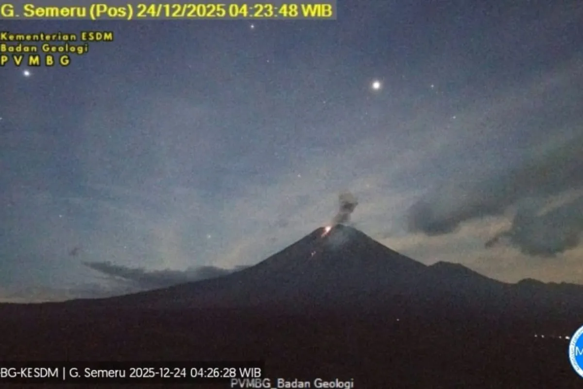 Gunung Semeru Erupsi Disertai Letusan dan Kolom Abu 900 Meter