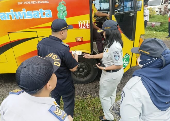 Libur Panjang Isra Mi’raj, Jasa Raharja Bogor Bersinergi dengan Mitra Terkait Gelar Kegiatan Ramp Check Kendaraan Angkutan Umum di Rest Area KM 45 Ciawi Bogor