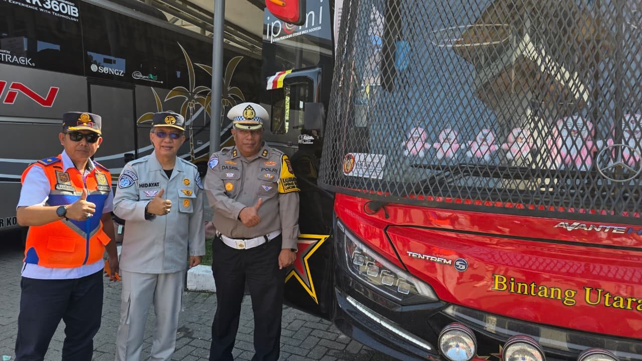 Jasa Raharja Kanwil Riau Hadiri Ramp Check dan Cek Kesehatan Driver Bus Jelang Libur Menjelang Ramadan di Terminal BRPS Pekanbaru